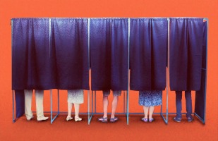 voters in booths. 